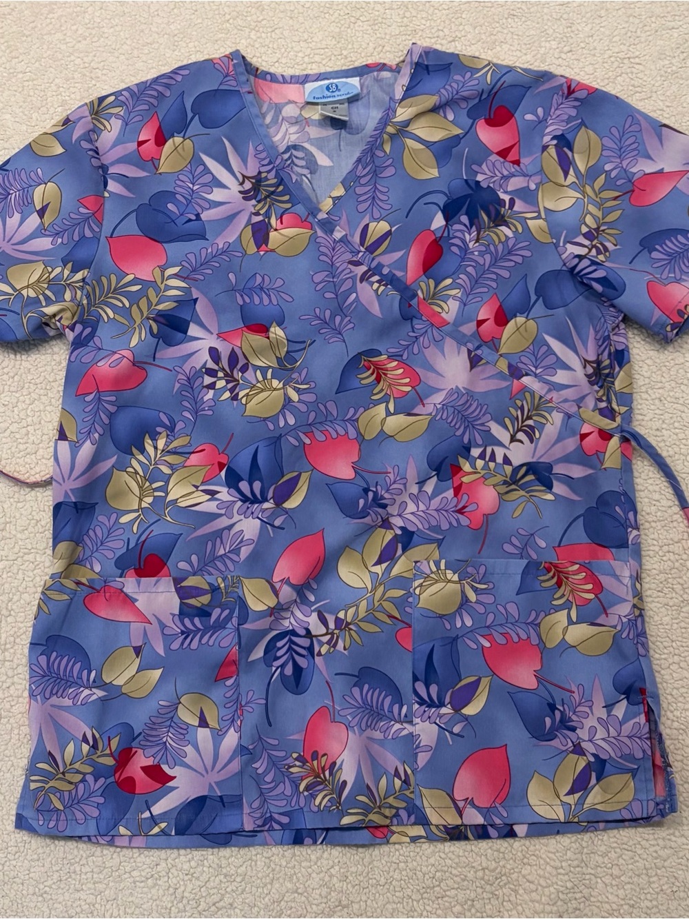 SB Fashion Scrubs Women's Floral V-Neck Scrub Top in Lavender Blue